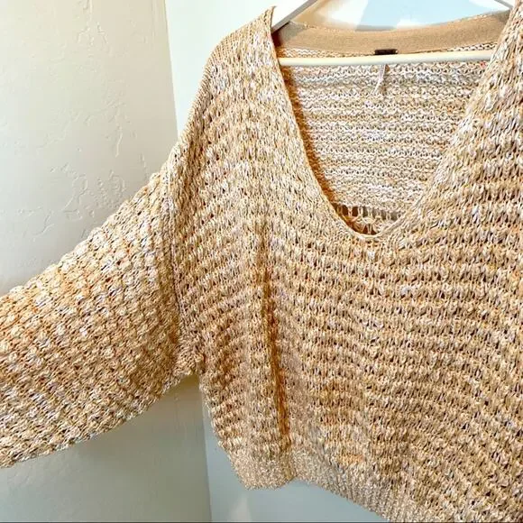 Free People muted yellow loose knit sweater size medium - Picture 4 of 11